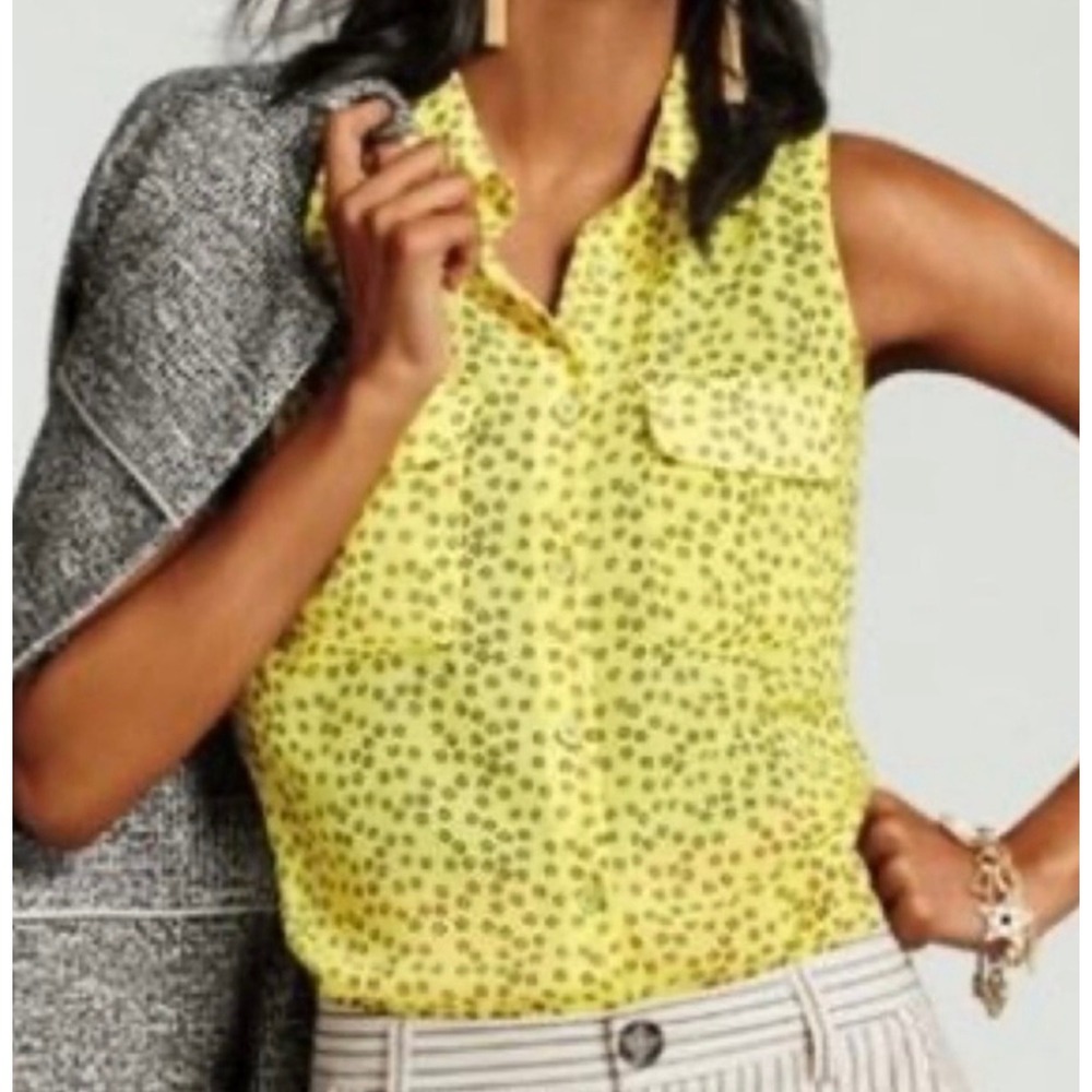 CAbi 5348 Yellow‎ Daisy Sleeveless Button Down Top Floral Print Casual Work Sz S